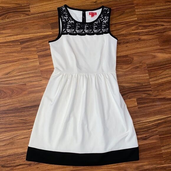Elle Black & White Dress With Lace Details - Picture 1 of 8